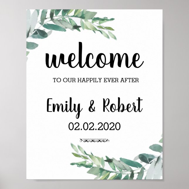 Brunch of watercolor leaf Foliage Wedding Poster (Front)