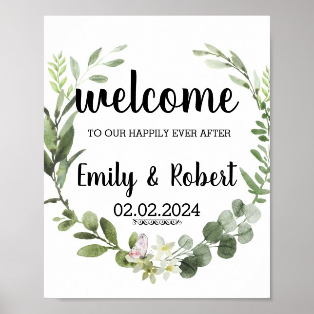 Brunch of watercolor leaf Foliage Wedding Poster (Front)