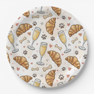 Brunch & Paws Paper Plate - Croissants and Mimosas