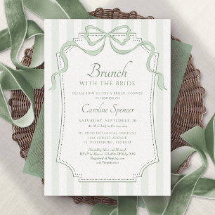 Brunch Sage Green Bow Bridal Shower Invitation