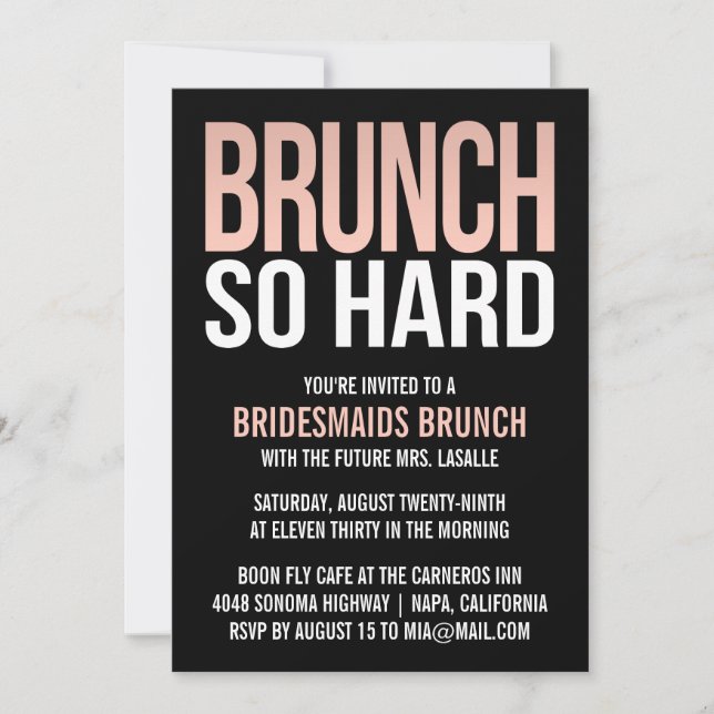 Brunch So Hard Pink Bridesmaid Brunch Invitations (Front)