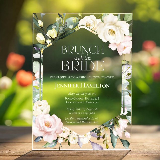 Brunch with the Bride | Boho Floral Bridal Shower Acrylic Invitations (Creator Uploaded)