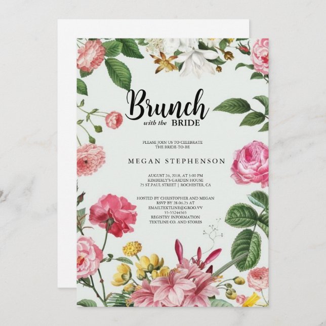 Brunch with the Bride Gold Greenery Bridal Shower Invitation (Front/Back)