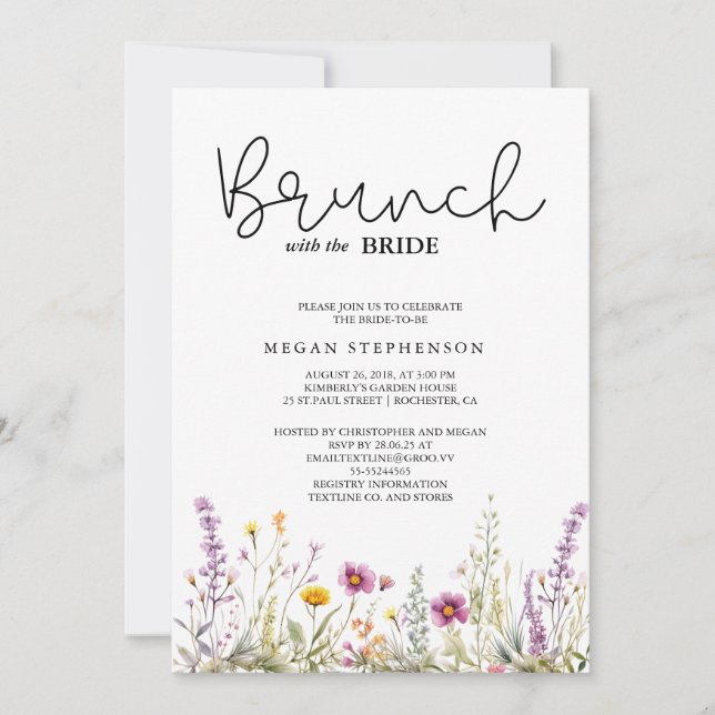 Brunch with the Bride Gold Greenery Bridal Shower Invitation (Front)
