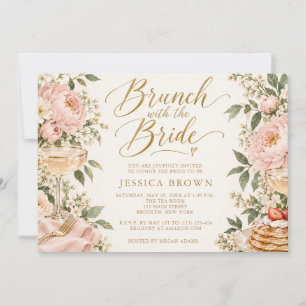 Brunch with the Bride Gold Greenery Bridal Shower Invitation