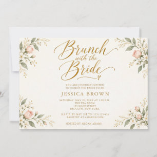 Brunch with the Bride Gold Greenery Bridal Shower Invitation