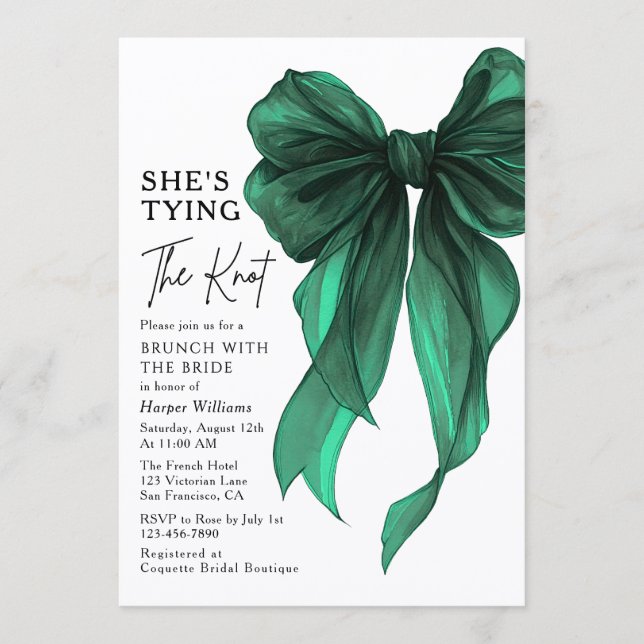 Brunch With The Bride Green Bow Bridal Shower Invitation (Front)