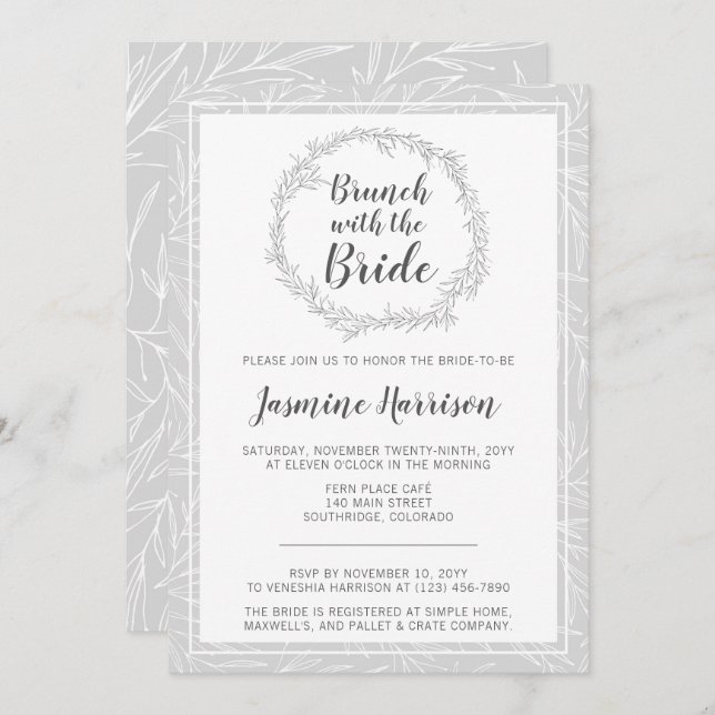 Brunch With The Bride Modern Botanical Wreath Invitation (Front/Back)