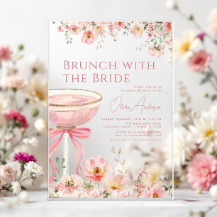 Brunch with The Bride Pink Bow Bridal Shower Acrylic Invitations