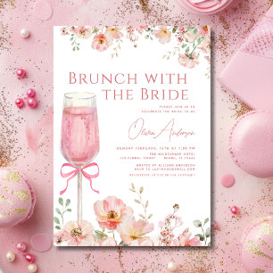 Brunch with The Bride Pink Bow Bridal Shower Invitation