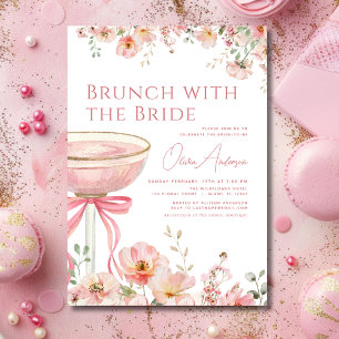 Brunch with The Bride Pink Bow Bridal Shower Invitation