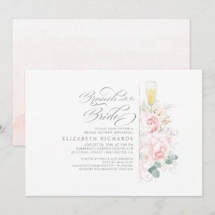 Brunch with the Bride Pink Floral Bridal Shower Invitation