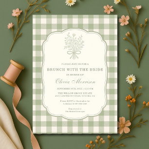 Brunch with the Bride Sage Green Gingham Shower  Invitation