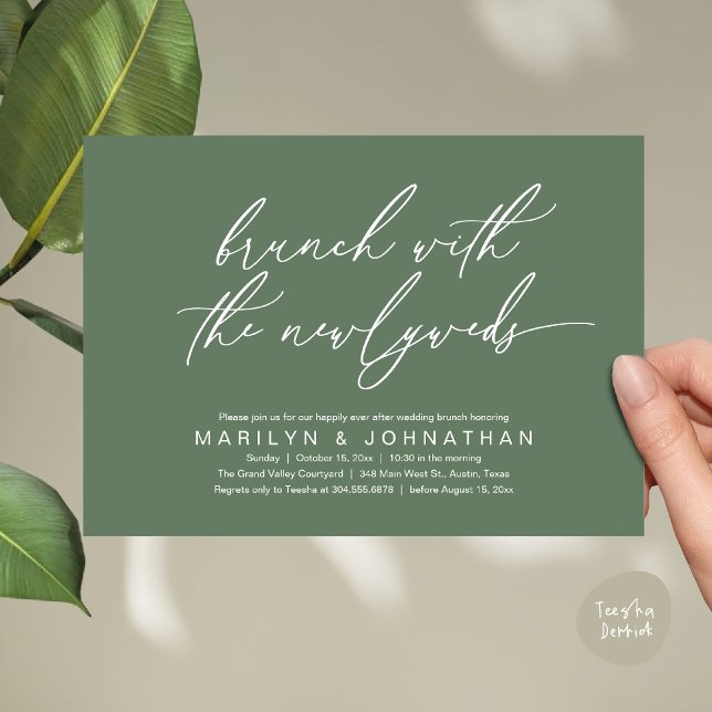 Brunch With The Newlyweds, Post Wedding Celebrate Invitation (Brunch With The Newlyweds, Romantic Modern Post Wedding Celebrate Invitation Card PDF Sage Green)