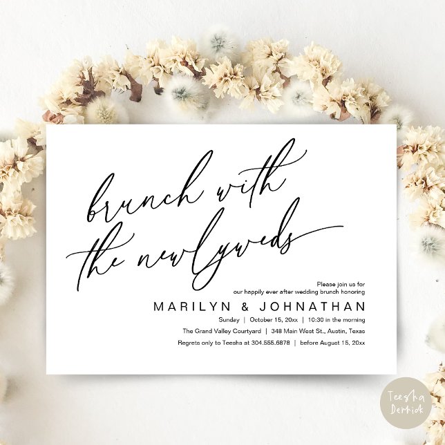 Brunch With The Newlyweds, Post Wedding Celebrate Invitation (Brunch With The Newlyweds, Romantic Modern Post Wedding Celebrate Invitation Card PDF Black White)