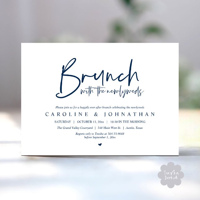Brunch with the Newlyweds Post Wedding Celebration Invitation (Brunch with the Newlyweds Post Modern Morning Wedding Celebration Invitation Card PDF Navy Blue)