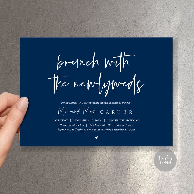 Brunch with the newlyweds, post wedding, Navy Blue Invitation (Brunch with the newlyweds, post wedding elopement invitation card, pdf, in navy blue)