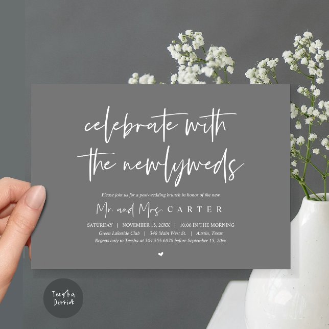 Brunch with the newlyweds, post wedding party invitation (Celebrate with the newlyweds, Wedding Brunch Invitation Card, PDF, in Dark Grey)
