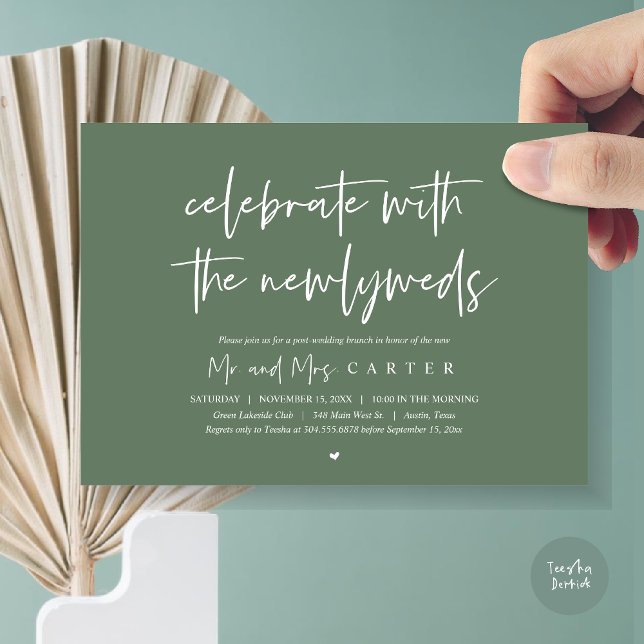 Brunch with the newlyweds, post wedding party invitation (Celebrate with the newlyweds, Wedding Brunch Invitation Card, PDF, in Forest Sage Green)