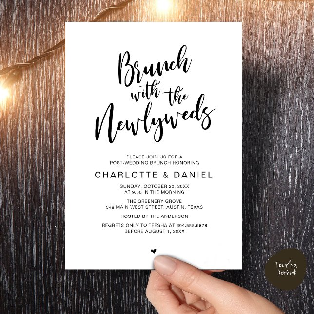 Brunch with the newlyweds, Wedding Elopement Invitation (Brunch with the newlyweds, Post Wedding Elopement Invitation Card PDF Black White)