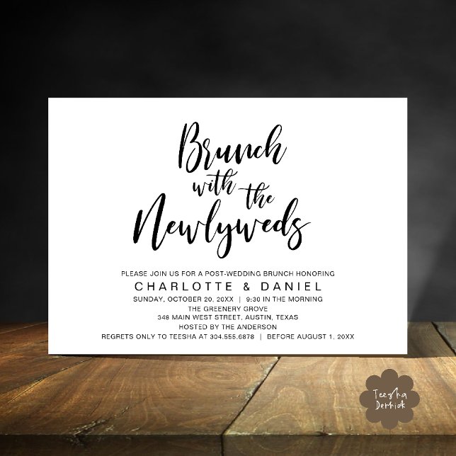 Brunch with the newlyweds, Wedding Elopement Invitation (Brunch with the newlyweds, Post Wedding Elopement Invitation Card PDF Black White)