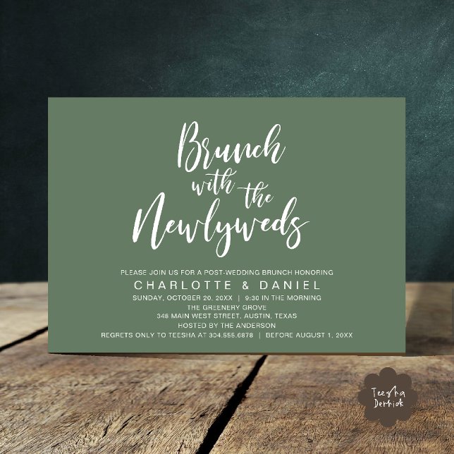 Brunch with the newlyweds, Wedding Elopement Invitation (Brunch with the newlyweds, Post Wedding Elopement Invitation Card PDF Forest Sage Green)