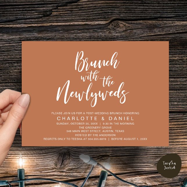 Brunch with the newlyweds, Wedding Elopement Invitation (Brunch with the newlyweds, Post Wedding Elopement Invitation Card PDF Copper Brown Terracotta)