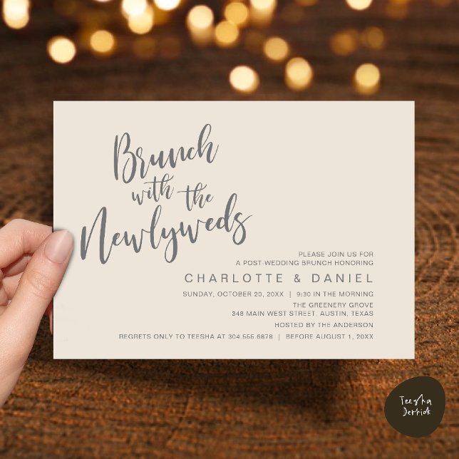 Brunch with the newlyweds, Wedding Elopement Invitation (Brunch with the newlyweds, Post Wedding Elopement Invitation Card PDF Cream Grey)