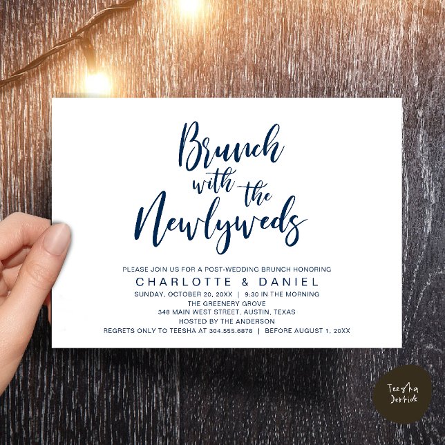 Brunch with the newlyweds, Wedding Elopement Invitation (Brunch with the newlyweds, Post Wedding Elopement Invitation Card PDF Navy Blue)