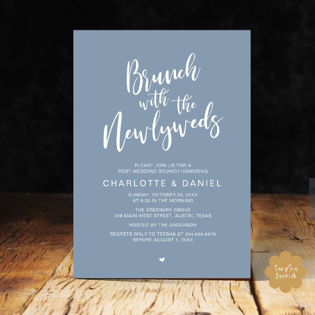 Brunch with the newlyweds, Wedding Elopement Invitation (Brunch with the newlyweds, Post Wedding Elopement Invitation Card PDF Dusty Blue)