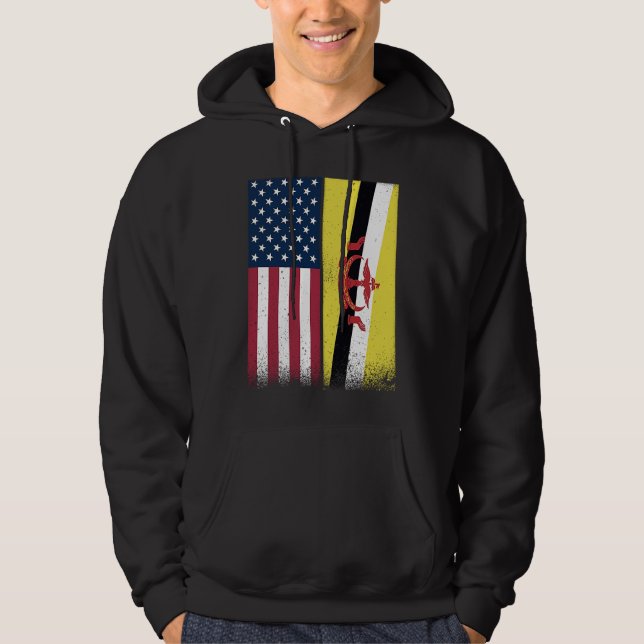Brunei  Bruneian American Flags Proud USA Brunei Hoodie (Front)