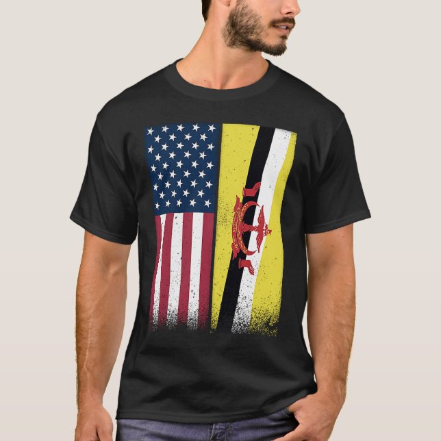 Brunei  Bruneian American Flags Proud USA Brunei T-Shirt (Front)