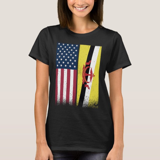 Brunei  Bruneian American Flags Proud USA Brunei T-Shirt (Front)