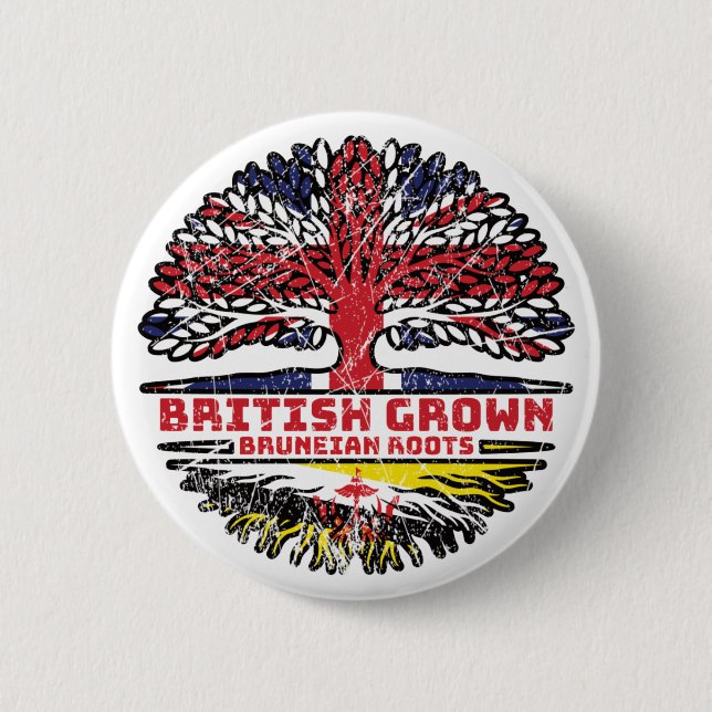 Brunei Bruneian British UK Tree Roots Flag 6 Cm Round Badge (Front)