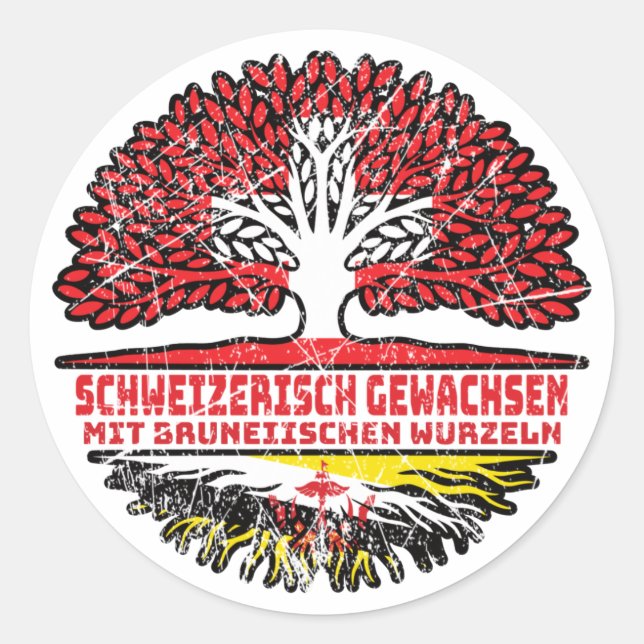 Brunei Bruneiisch Schweizer Schweiz Baum Wurzel Classic Round Sticker (Front)