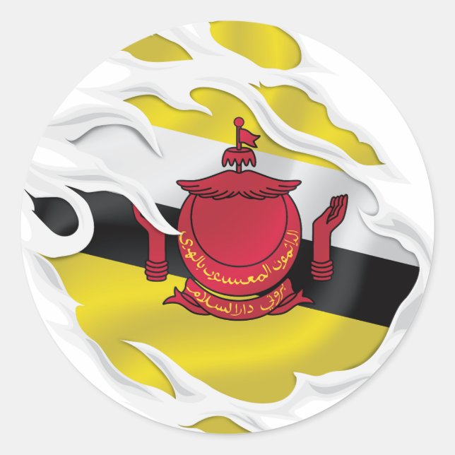 Brunei Darussalam Ripped Flag Classic Round Sticker (Front)