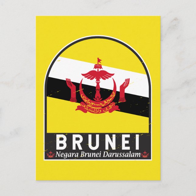 Brunei Flag Emblem Distressed Vintage Postcard (Front)