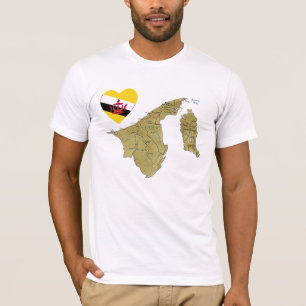 Brunei Flag Heart and Map T-Shirt