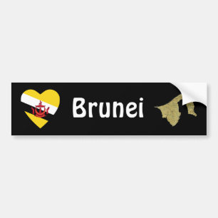 Brunei Flag Heart + Map Bumper Sticker