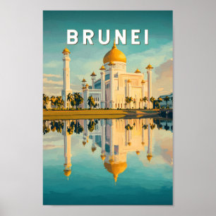 Brunei Illustration Travel Art Vintage Poster