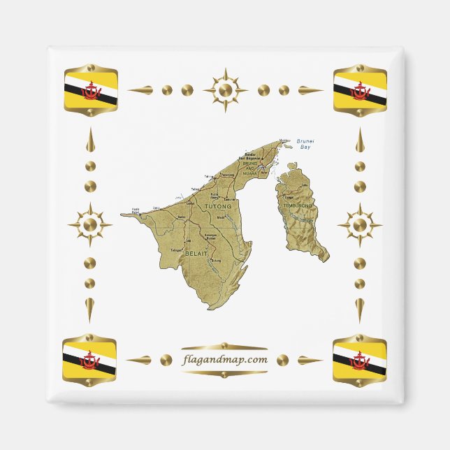 Brunei Map + Flags Magnet (Front)