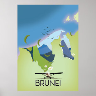 Brunei Map travel poster