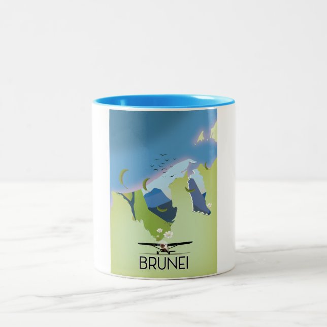Brunei Map travel poster Two-Tone Coffee Mug (Center)