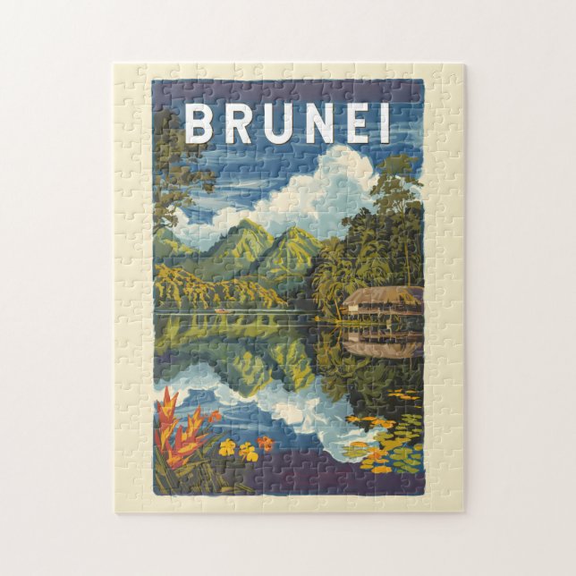 Brunei Painterly Illustration Travel Art Vintage Jigsaw Puzzle (Vertical)