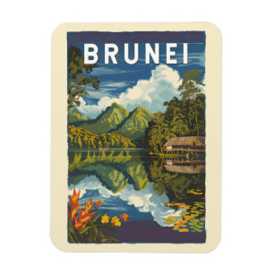 Brunei Painterly Illustration Travel Art Vintage Magnet