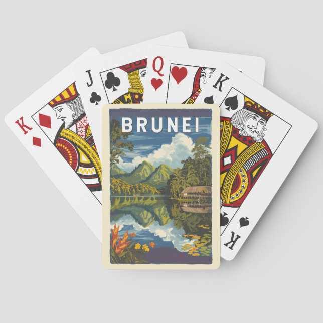 Brunei Painterly Illustration Travel Art Vintage Playing Cards (Back)