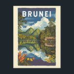 Brunei Painterly Illustration Travel Art Vintage Postcard<br><div class="desc">Brunei vector artwork design. Brunei,  a small yet culturally rich nation on the island of Borneo,  is known for its magnificent mosques,  pristine rainforests,  and unique stilt villages.</div>