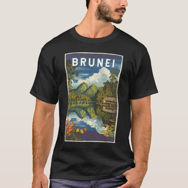 Brunei Painterly Illustration Travel Art Vintage T-Shirt (Front)