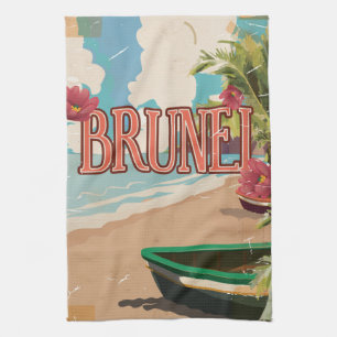 Brunei vintage travel poster art. tea towel