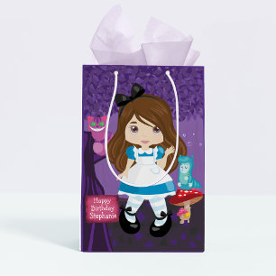Brunette Alice in Wonderland Personalised Medium Gift Bag